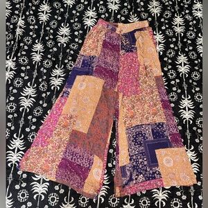 NATURAL LIFE Patchwork Wide Leg Pants - Purple, Pink, Orange